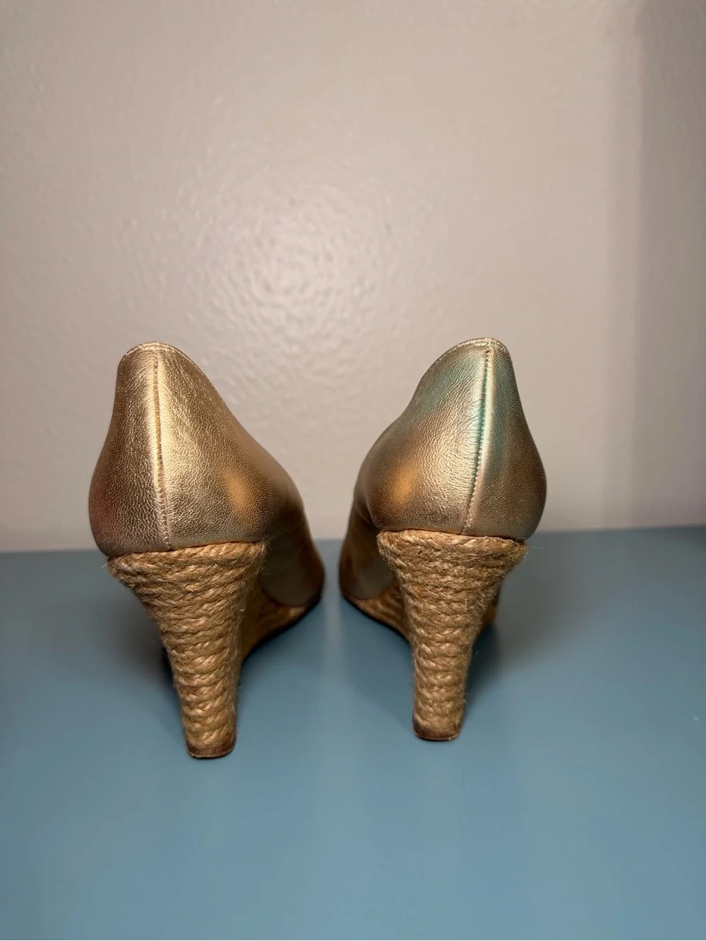 Lanvin Metallic Gold Wedge Espadrille Pumps